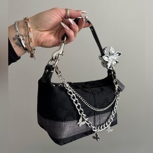 Vintage Coach Black  Canvas Small Baguette Shoulder Bag